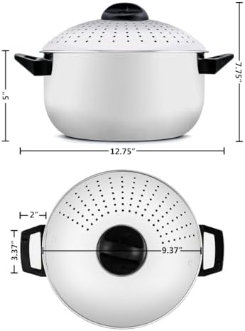 48 qt Stainless Steel Pasta Pot with Strainer Lid and Locking Feature