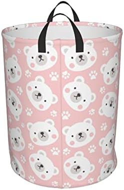 FeHuew Kawaii Polar Bear Paws Pink Collapsible Laundry Basket with Handle