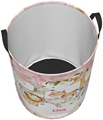 Custom Giraffe Lion Pink Flower Blanket Name Laundry Basket