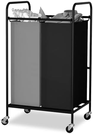Sturdy 2-Bag Laundry Hamper with Lockable Wheels