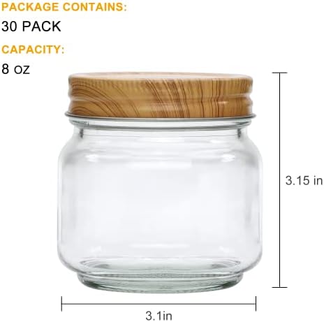 Accguan Mason Jars 8OZ Black Lid Set of 30