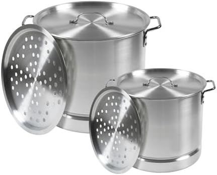 IMUSA Aluminum Steamer Dual Set 32 Qt and 10 Qt Silver