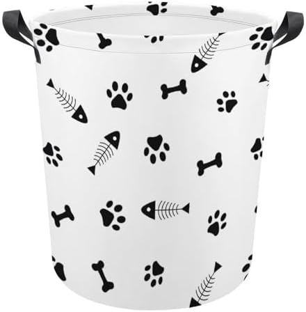 MEIKKO Animals Paws Fishbone Laundry Basket Collapsible and Waterproof