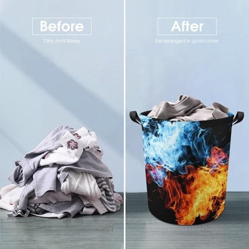 MEIKKO Red Blue Fire Multi-Purpose Laundry Hamper Toy Organizer Collapsible Waterfront Basket