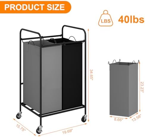 Sturdy 2-Bag Laundry Hamper with Lockable Wheels