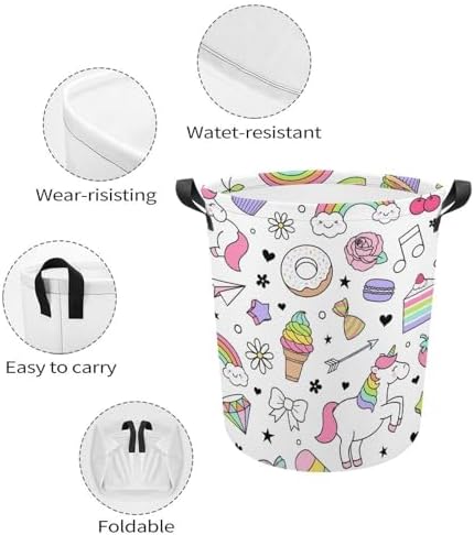 Unicorn Dessert Laundry Hamper Waterproof Easy to Carry