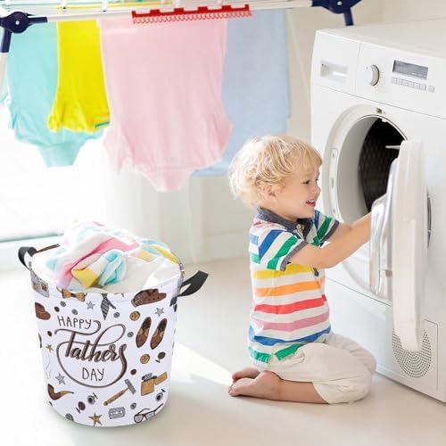 Happy Fathers Day Laundry Hamper with Waterproof Design and Carry Handles