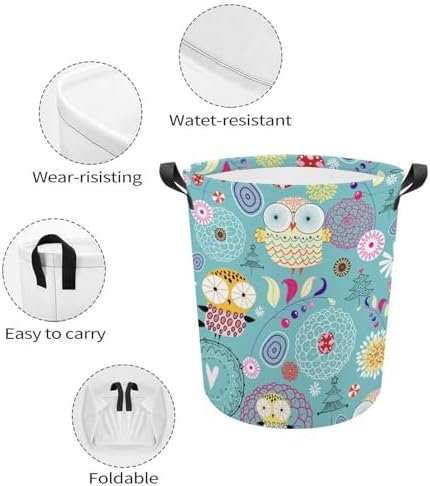 MEIKKO Flower Cute Owls Laundry Hamper