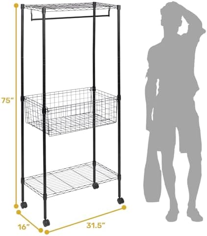 ALIMORDEN Laundry Cart with Clothes Rack Black
