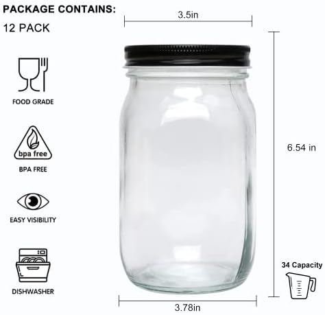 QAPPDA Premium 32 Oz Glass Jars Set 12 Count