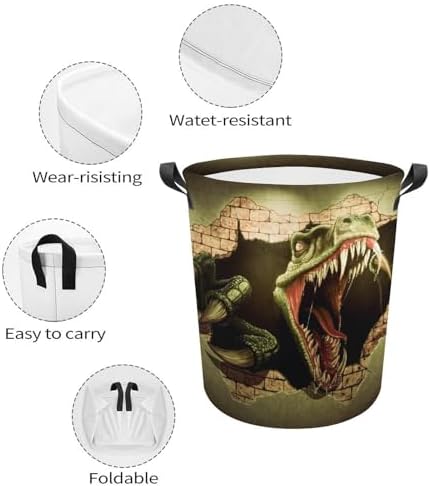 MEIKKO Dinosaur Brick Wall Collapsible Laundry Hamper Waterproof Foldable Family Organizer