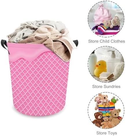 Pink Flowing Ice Cream Washable Laundry Hamper with Handles for Easy Access