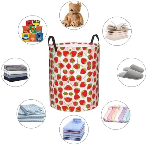 Strawberry Circular Hamper - Medium Storage Basket for Laundry and More