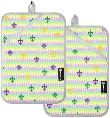Kcldeci Purple Fleur-de-lis Lily Mardi Gras Oven Mitts 2-Pack