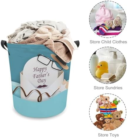 Happy Fathers Day Laundry Hamper with Funny Sunglasses Waterproof and Collapsible
