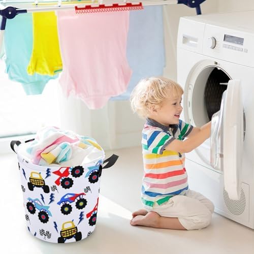 Monster Truck Cartoon Laundry Hamper for Kids Waterproof Storage Basket