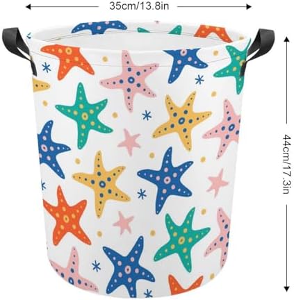 Starfish Seamless Pattern Laundry Hamper Underwater Waterproof Clothes Basket with Easy Carry Handles