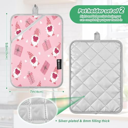 Gnome and Heart Potholders Heat-Resistant 2-Pack