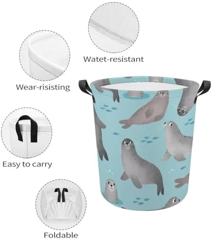 Meikko Durable Waterproof Cartoon laundry Hamper w Easy Carry Handles