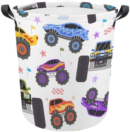 Cartoon Monster Trucks Extreme Racing Waterproof Laundry Hamper