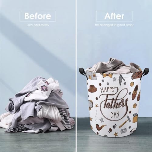 Happy Fathers Day Laundry Hamper with Waterproof Design and Carry Handles