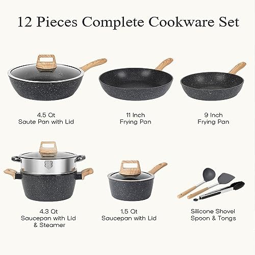 SODAY 12 Pcs Nonstick Cookware Set - Induction Safe Prevents Leaching Healthyeating Kitchen Crate