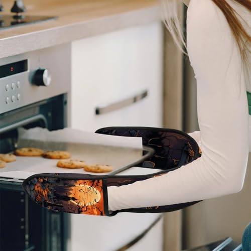 Happy Halloween Bat Oven Mitts Heat Resistant Non-Slip Double Oven Mitts