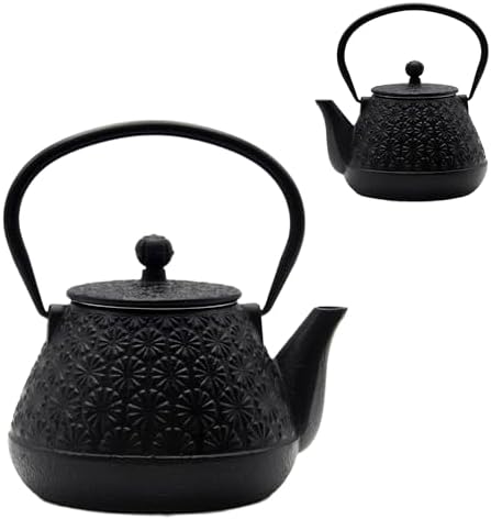 203oz Small Cast Iron Tea Kettle Sechudo Black Gerbera Pattern
