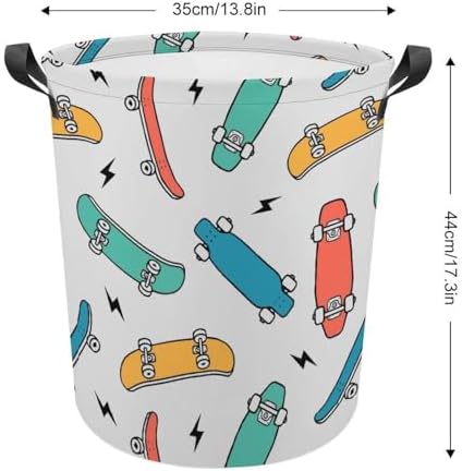 MEIKKO Hand Drawn Skateboarding Laundry Hamper Waterproof Clothes Basket with Easy Carry Handles