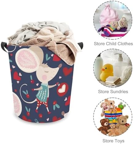 Perfect for Families Students Cute Mouse Design Collapsible Laundry Basket