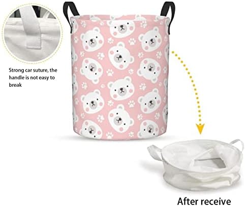 FeHuew Kawaii Polar Bear Paws Pink Collapsible Laundry Basket with Handle