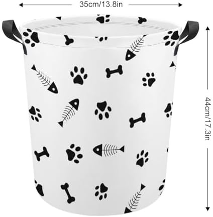 MEIKKO Animals Paws Fishbone Laundry Basket Collapsible and Waterproof
