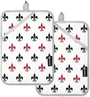 Kcldeci Fleur De Lis Red Black French Damask Oven Mitts 2Pack