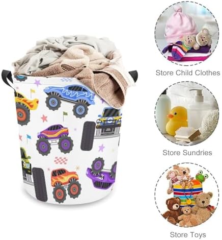 Cartoon Monster Trucks Extreme Racing Waterproof Laundry Hamper