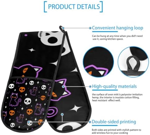 Halloween Skull Black Cat Double Oven Mitt