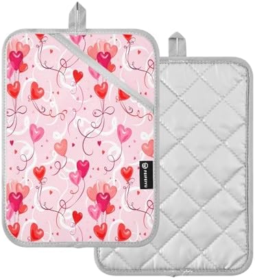 Kcldeci Heart Shape Balloons 2Pack Pot Holder Set Heat Resistant Easy to Use