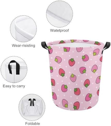 Stylish Pink Strawberry Laundry Hamper for Space-Saving Storage