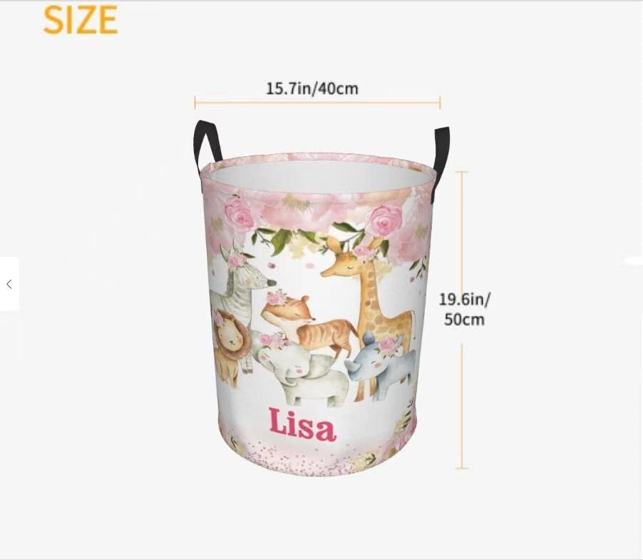 Custom Giraffe Lion Pink Flower Blanket Name Laundry Basket