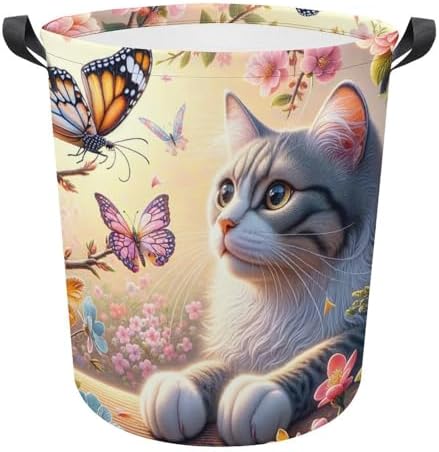 Meiko Cat Spring Butterfly Laundry Hamper Durable Water-Proof Storage Solution