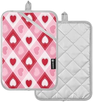 KCLDeci Hearts Plaid Heat Resistant Potholders Oven Mitts for Daily Use