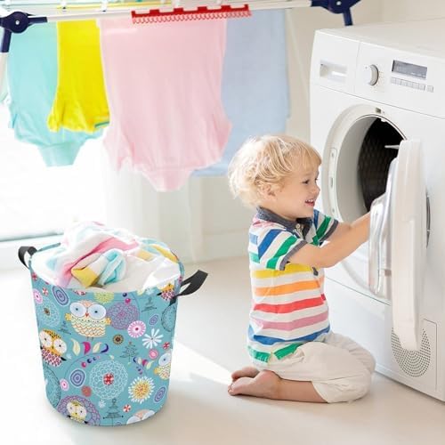 MEIKKO Flower Cute Owls Laundry Hamper
