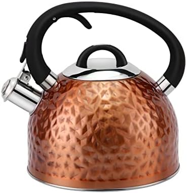 Sturdy Copper Tea Kettle with Unique Buttons and Whistle