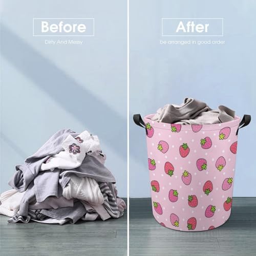Stylish Pink Strawberry Laundry Hamper for Space-Saving Storage