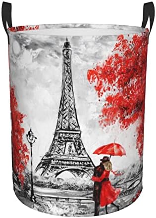 Red Eiffel Tower Influencer Large Waterproof Laundry Basket wHandle Storage