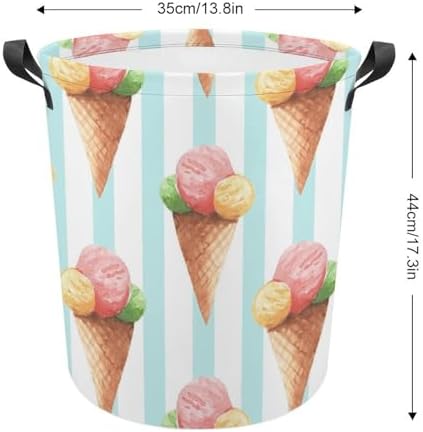 Cute Ice Cream Laundry Hamper Watercolor Blue Plaid