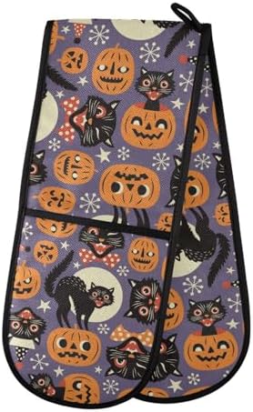 Susiyo Halloween Oven Mitts Spooky Cats pumpkin Heat Resistant Paddles Kitchen Glove 35x7in