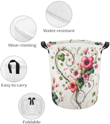 Heart Flowers Spring Laundry Hamper Waterproof Easy Carry by MEIKKO