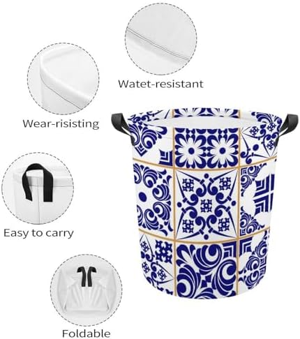 Blue Patchwork Tile Laundry Basket