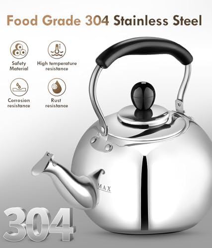 DCLOBTop 23 Quart Round Stovetop Tea Kettle with Silver Mirror Finish