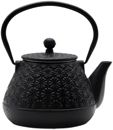 203oz Small Cast Iron Tea Kettle Sechudo Black Gerbera Pattern